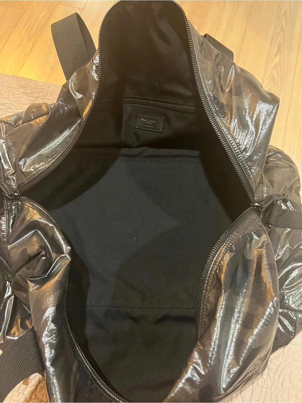 Saint Laurent Black Camouflage Duffel with White Logo